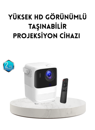 Taşınabilir Akıllı 1080P Projektör – 64GB Hafıza, 2GB RAM, Full HD Görüntü, Kumandalı