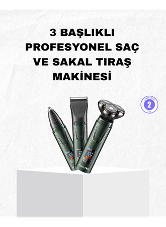 Şarjlı ve Kablosuz 3 Başlıklı Profesyonel Bakım Seti – Saç, Sakal, Burun ve Kulak Düzeltici