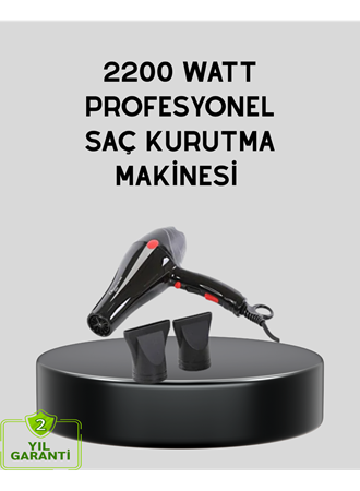 Profesyonel 2200W Fön Makinesi – AC Motorlu, Hızlı Kurutma, Hafif Tasarım