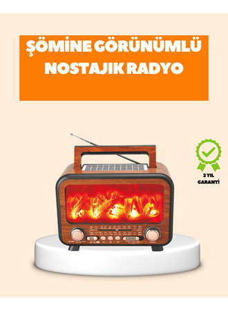 Şömine Alev Işıklı Solar Bluetooth Hoparlör – 7W Güçlü Ses, FM Radyo