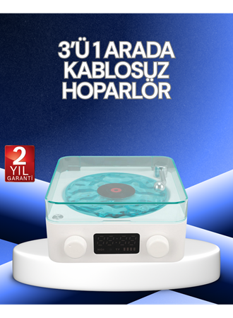 3-1 Kablosuz Bluetooth Hoparlör – Gece Lambalı, Saatli, Retro Tasarım
