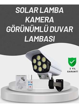 77 LED'li Güneş Enerjili Güvenlik Lambası ve Kukla Kamera – Hareket Sensörlü, 2400mAh Pilli