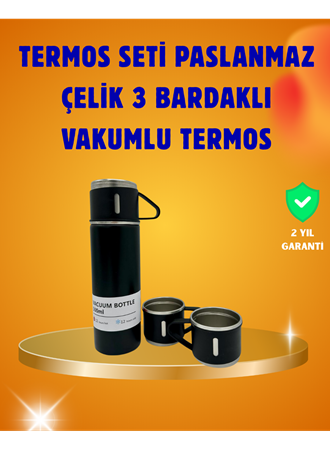 500 ml Isı Korumalı Çelik Termos ve Bardak Seti | Silikon Tabanlı, Şık ve Pratik