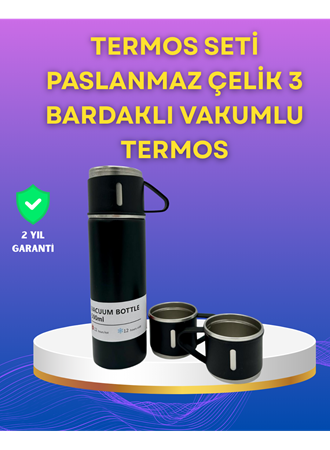 Çelik Termos Bardak Seti | 500 ml Kapasite, Kaymaz Taban, Hediye Kutulu