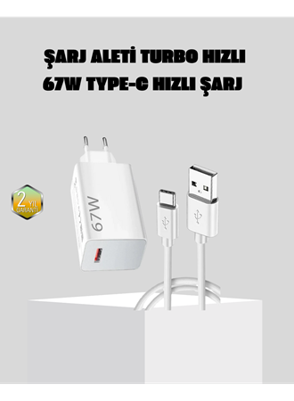 67W Süper Hızlı Şarj Adaptörü ve Kablo Seti – Güvenli, Kompakt ve Ergonomik Tasarım