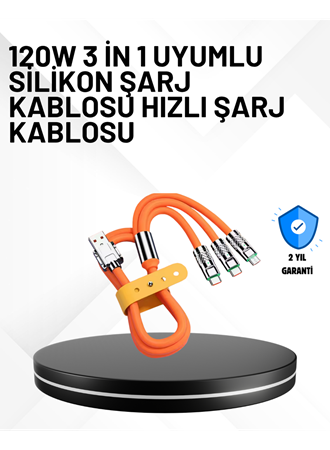 3’ü 1 Arada Kablo – 120W Hızlı Şarj ve Veri Aktarımı Özellikli
