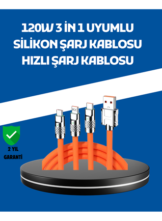 120W Şarj Destekli 3’ü 1 Arada Çoklu Şarj Kablosu – 1.2 Metre