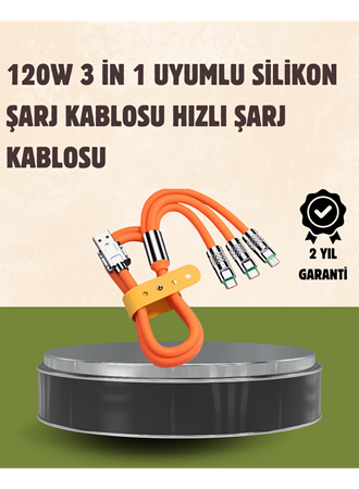 120 W Şarj ve Veri Aktarımı Kablo– 3 Başlıklı Çok Amaçlı Kablo Yüksek Hızlı