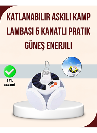 Güneş Enerjili USB Şarj Edilebilir 5 Modlu Katlanabilir LED Kamp Işığı