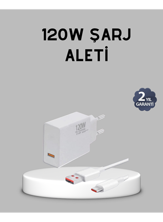 120W Süper Hızlı Şarj Adaptörü – Type-C Kablo Dahil, Yüksek Voltaj Korumalı