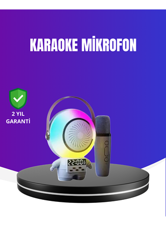 RGB Işıklı Astronot Bluetooth Hoparlör Karaoke Mikrofonlu