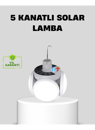 Solar Güneş Enerjili ve USB Şarjlı 5 Kanatlı LED Kamp Lambası