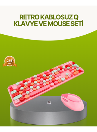 Bluetooth Retro Kablosuz Klavye ve Mouse Seti – 3 Cihaz Bağlantılı, Sessiz Tuş, Uzun Pil Ömrü