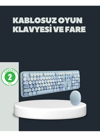 Retro Daktilo Stilli Kablosuz Klavye Mouse Seti – Sessiz ve Şık