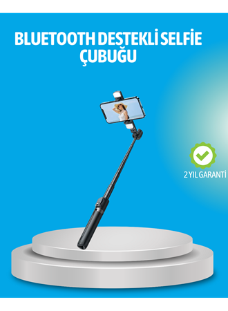 Bluetooth Işıklı Uzaktan Kumandalı Selfie Çubuğu – 130 cm Yükseklik