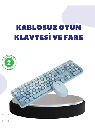 Kablosuz Retro Klavye ve Mouse Seti – 104 Tuşlu, Sessiz Yazım