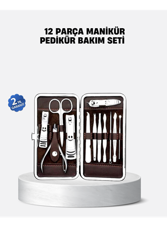 Özel Deri Çantalı 12 Parça Manikür Pedikür Bakım Seti Paslanmaz Çelik