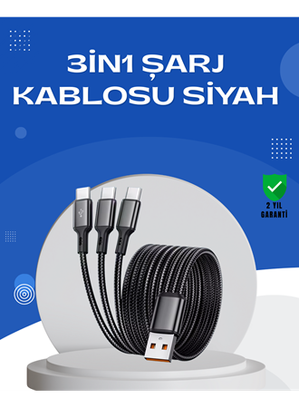 Evrensel 3 Başlıklı Şarj Kablosu – iPhone Huawei Samsung İçin