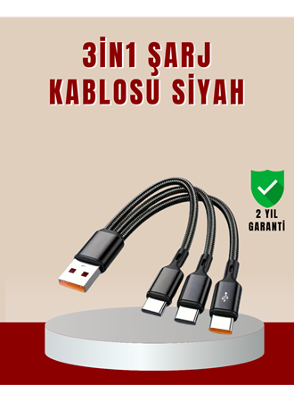 3’ü 1 Arada Hızlı Şarj Kablosu – iOS Android Type-C Uyumlu
