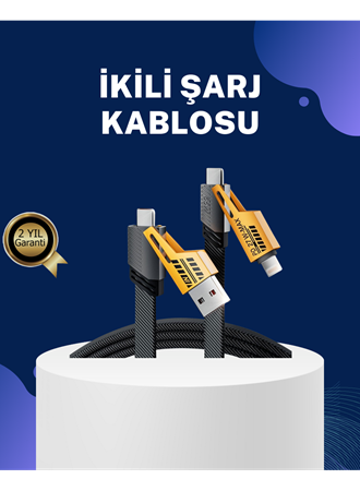 Örgülü Tasarım 4’ü 1 Arada USB-C Lightning Hızlı Şarj Kablosu