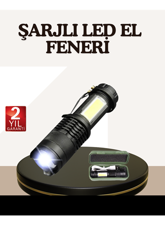 Küçük Boy Şarjlı LED El Feneri Taşınabilir Klipsli