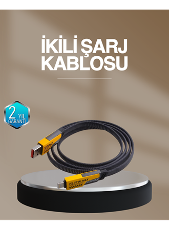 Hızlı Şarj Destekli 65W Örgülü USB-C ve USB-A Çoklu Şarj Kablosu