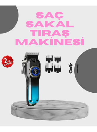 Profesyonel Saç Kesme Makinesi – 2000 mAh Şarjlı, LCD Ekranlı