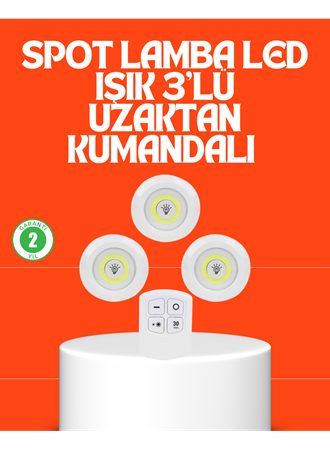 Kablosuz 3 Lü Spot Led Lamba Seti Uzaktan Kumandalı Enerji Tasarruflu Aydınlatma