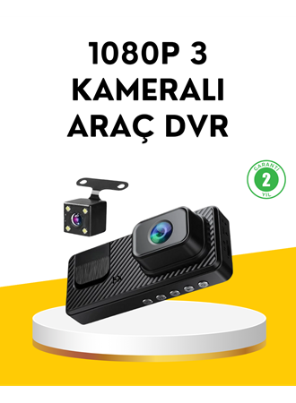 3 Kameralı Araç İçi DVR Kayıt Cihazı  Ön İç Arka Kamera Full HD