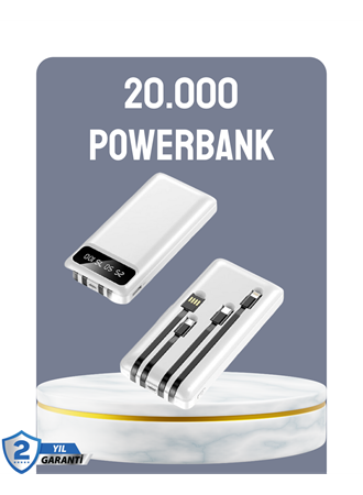 Hızlı Şarj Destekli 20.000mAh Powerbank USB Type-C Lightning LCD