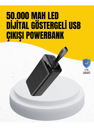 50.000 mAh Kapasiteli Powerbank – Hızlı Şarj Destekli, 4 USB Portlu, LED Işıklı Taşınabilir Enerji Deposu
