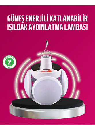 Solar ve USB Şarjlı Su Geçirmez Katlanabilir LED Lamba
