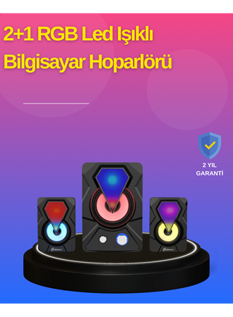 2.1 Kanal RGB LED Oyun Hoparlörü Subwoofer Destekli