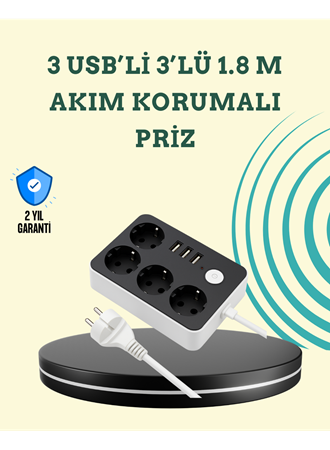 7 Cihazı Aynı Anda Destekleyen 3 USB Portlu 4’lü Priz