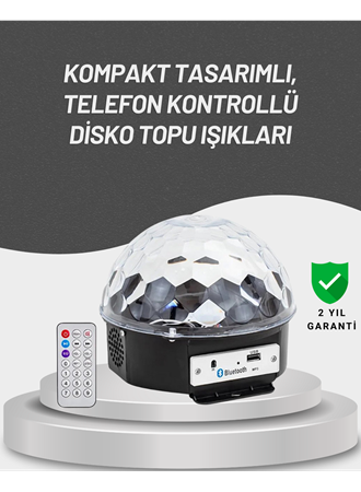 Uzaktan Kumandalı RGB LED Disko Topu Bluetooth Hoparlörlü
