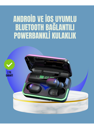 Uzun Pil Ömürlü E10 Powerbank Bluetooth Kulaklık LED Gösterge