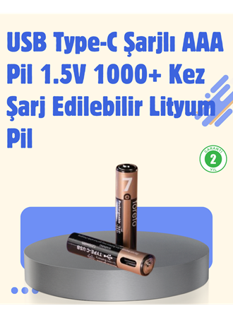 USB Type-C Şarjlı AAA Lityum Pil | 1.5V Sabit Voltaj, 1000+ Şarj Döngüsü ile Uzun Ömür