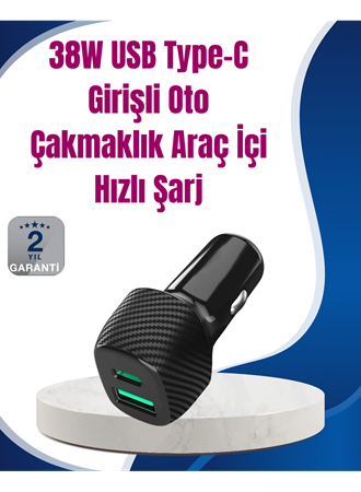 Power Delivery Destekli 38W Araç Tipi Hızlı Şarj Cihazı