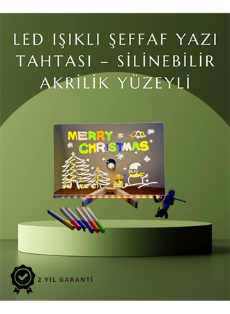 Şık ve Modern LED Pano – Neon Işıklı Silinebilir Akrilik Yazı Tahtası, 7 Renkli Kalem Dahil