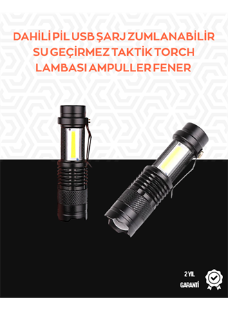 Taşınabilir Şarjlı LED Fener - 4 Modlu, 2000LM, Ayarlanabilir Odak