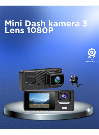 1080P 3 Kameralı Araç DVR – Döngü Kayıt ve Geri Görüş Özellikli