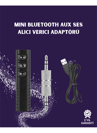Bluetooth AUX Adaptör | 3.5mm Ses Girişi İçin Kablosuz Dönüştürücü, 10m Menzil