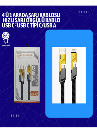 USB-C ve Lightning Uyumlu 4'ü 1 Arada Kablo – 65W Hızlı Şarj, Örgülü Dayanıklı Yapı