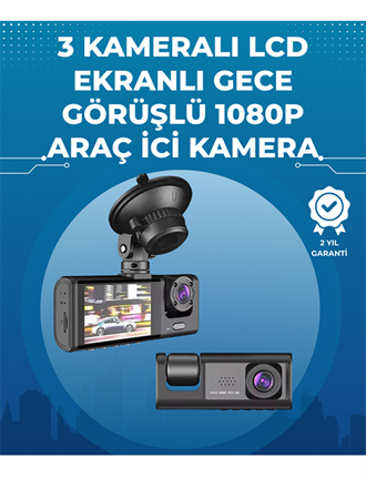 Gece Görüşlü 3'lü Araç Kamerası – Geri Görüş Destekli, 170° Geniş Açı