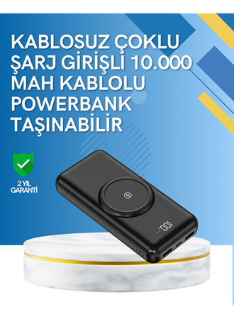 iPhone ve Android Uyumlu 10000mAh Powerbank – Hem Kablolu Hem Kablosuz
