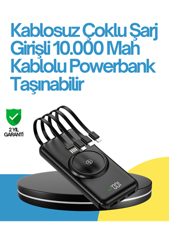 10000mAh Kablosuz ve Hızlı Şarj Destekli Powerbank – Taşınabilir Şarj Gücü