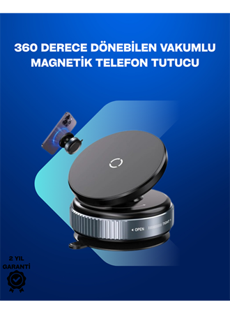 Güçlü Manyetik Tutuşlu 360° Döner Araç Telefon Tutucu – Vakumlu Montajlı
