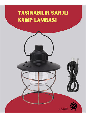 USB Şarjlı Retro LED Kamp Feneri – 4 Işık Modu, Su Geçirmez, Taşınabilir