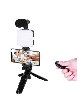 Telefon Tutucu Led Işıklı Kumandalı Mikrofon Telefon Vlog Video Kayıt