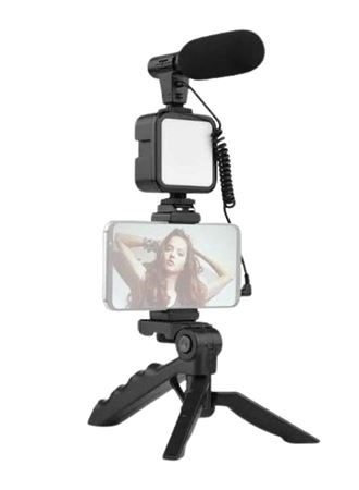 Tripod Telefon Tutucu Kumandalı Mikrofon Led Işık Vlog Video Kayıt